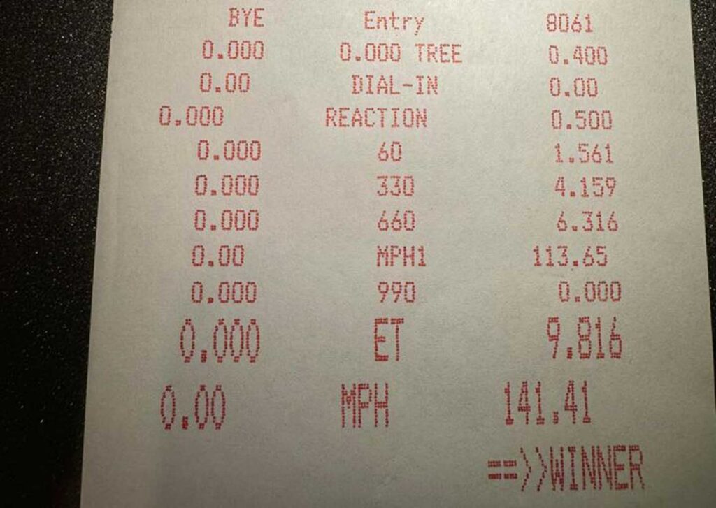 LML Duramax Diesel Drag Race Record Time Slip Elapsed Time