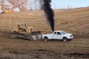 Cummins Dodge Ram 3500 Dual Rear Wheel Diesel Truck Cat D9 Bulldozer