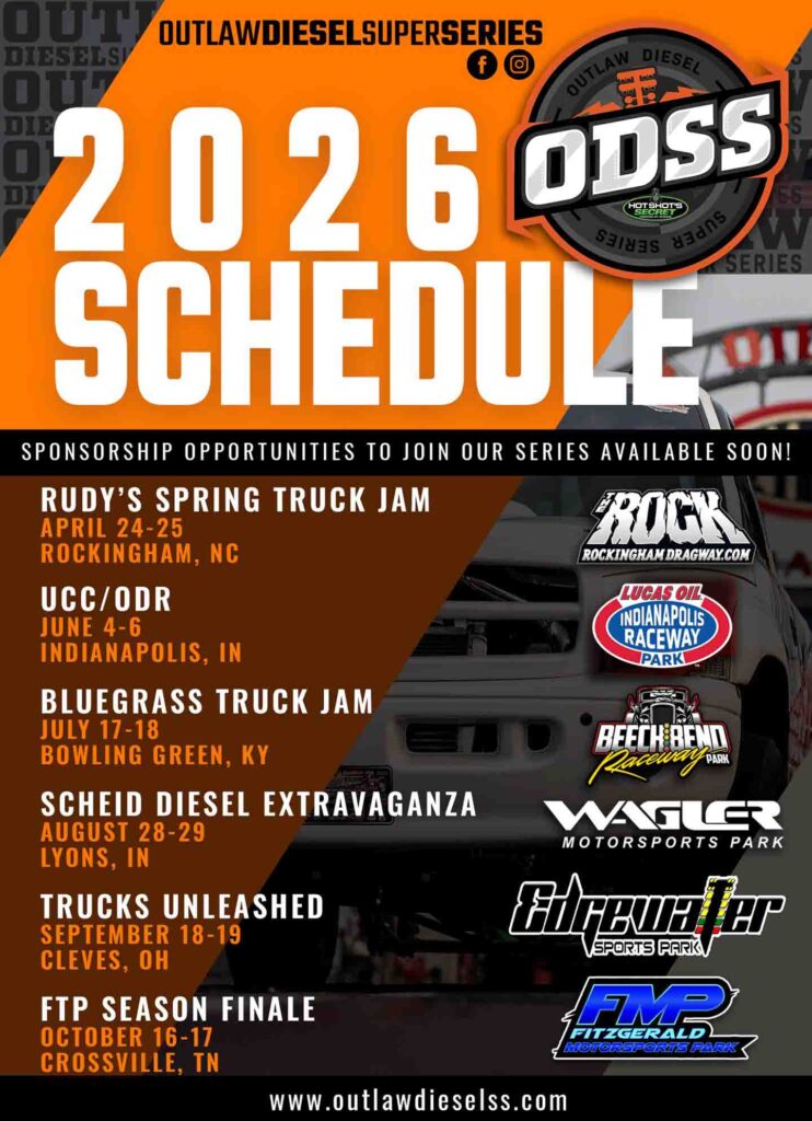 Outlaw Diesel Super Series 2026 Drag Race Schedule 4x4 Trucks Dragsters